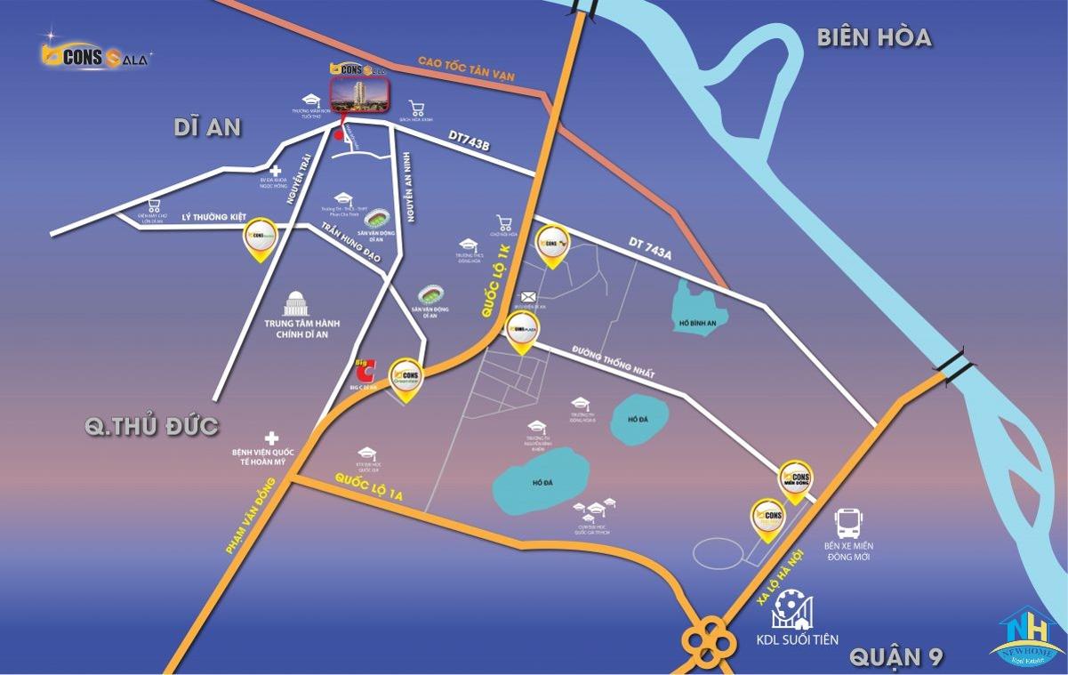 Vị trí dự án Bcons Sala