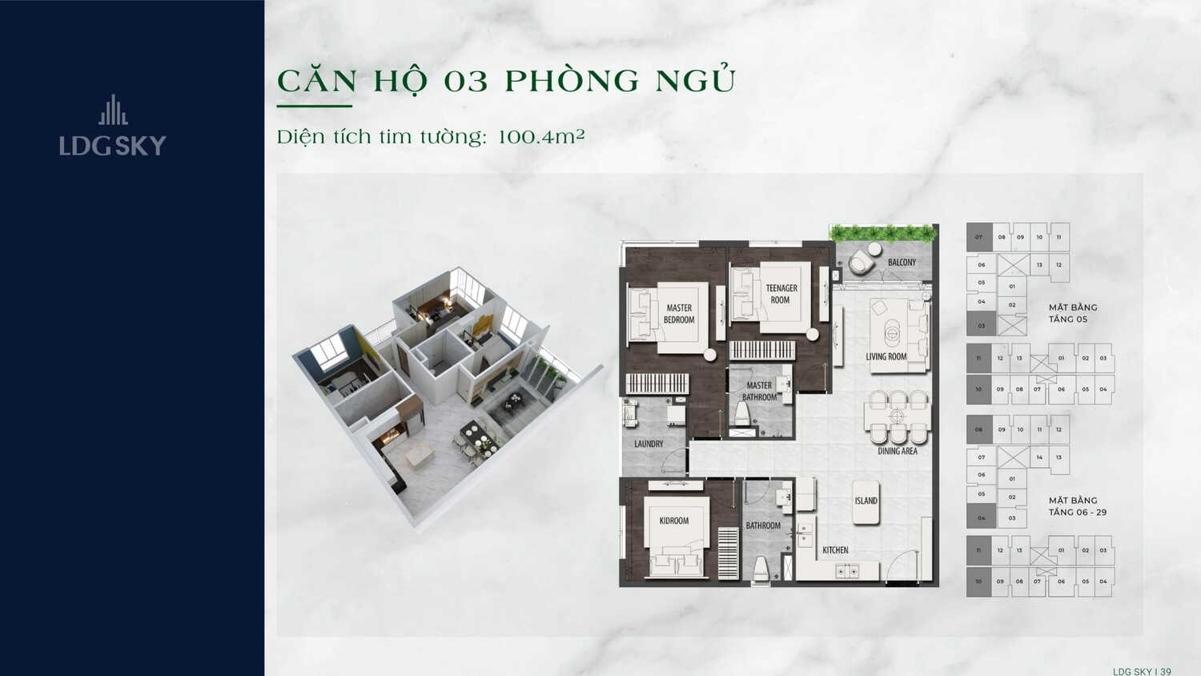 LDG Sky Mặt bằng căn hộ 3 phòng ngủ dự án căn hộ LDG Sky