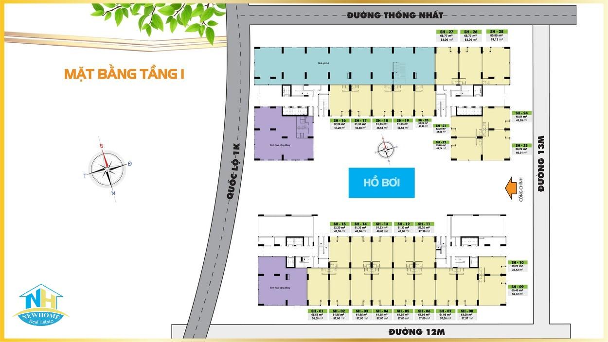 Mặt bằng tầng 1 Bcons Plaza