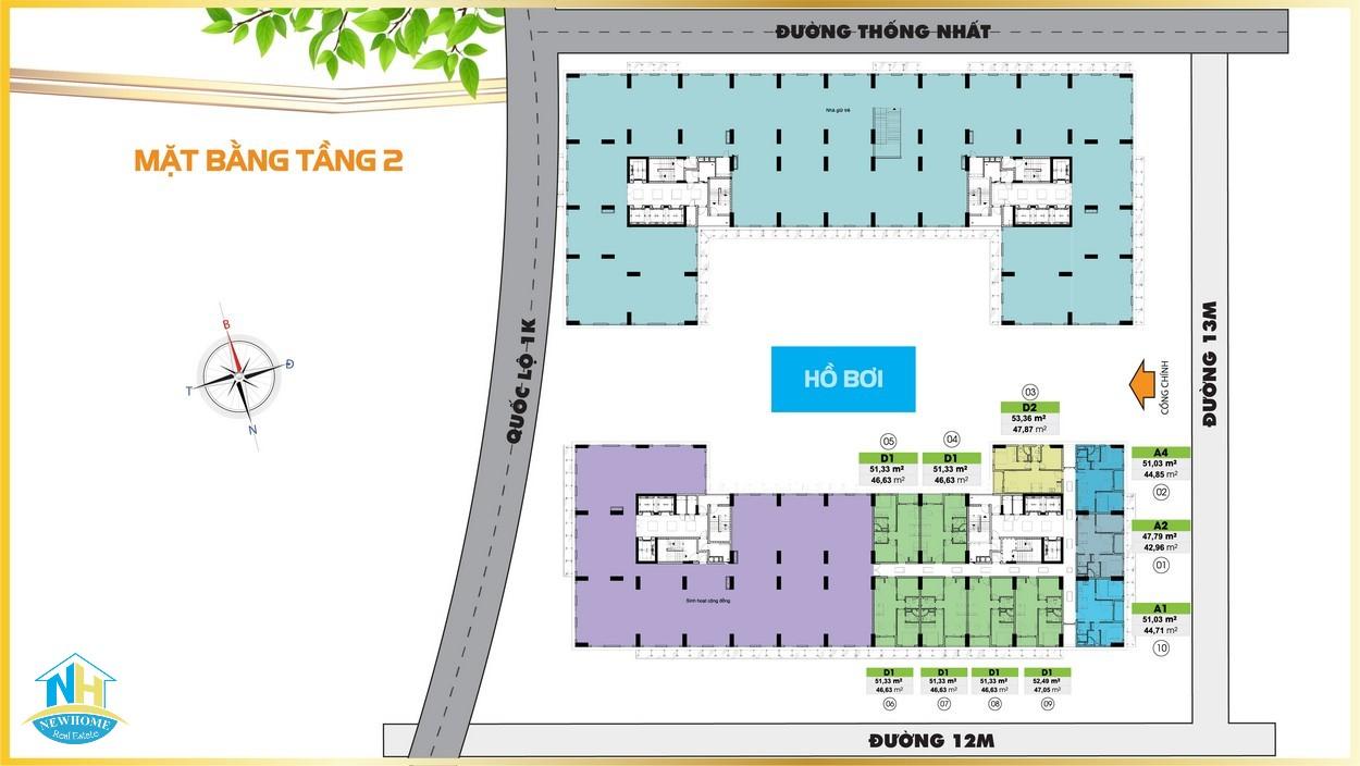 Mặt bằng tầng 2 Bcons Plaza