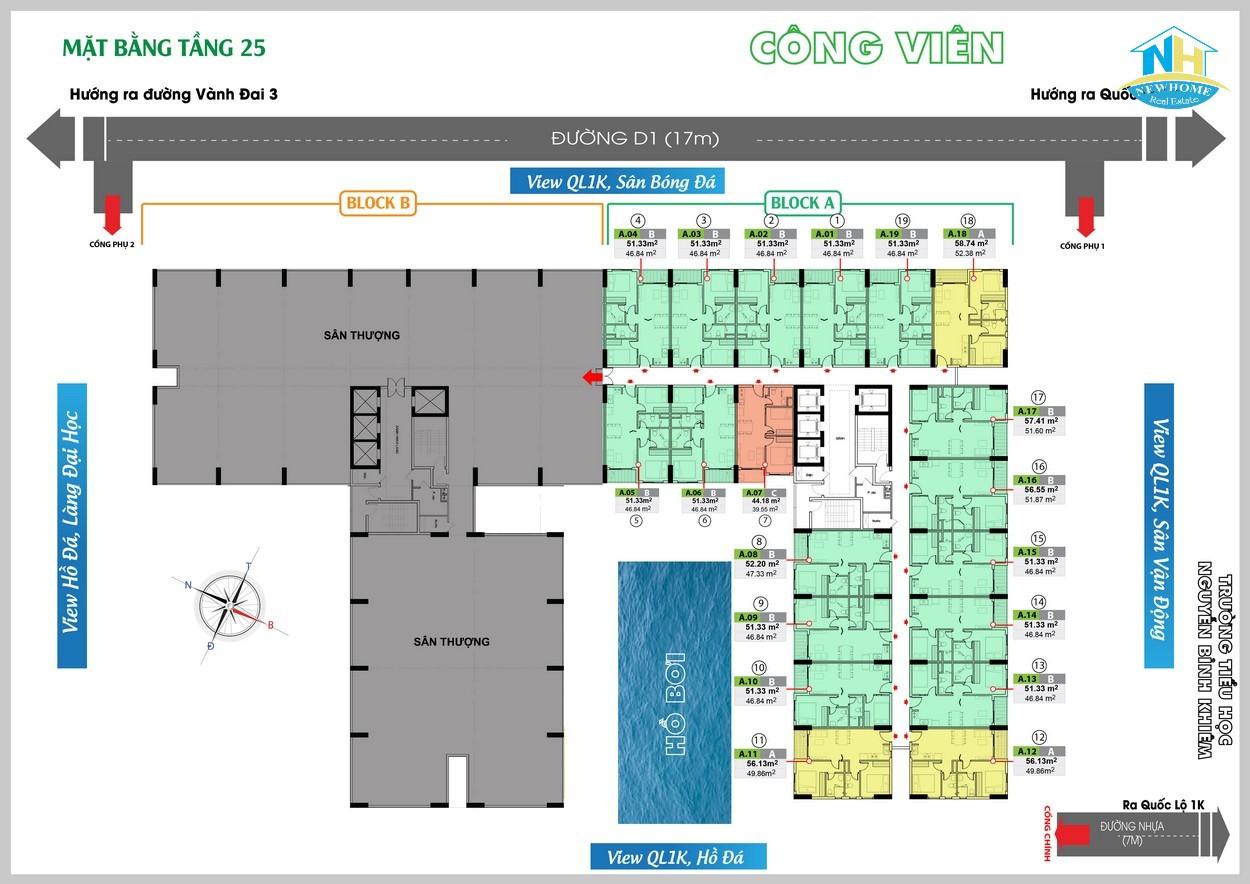 Mặt bằng tầng 25 Bcons Green View