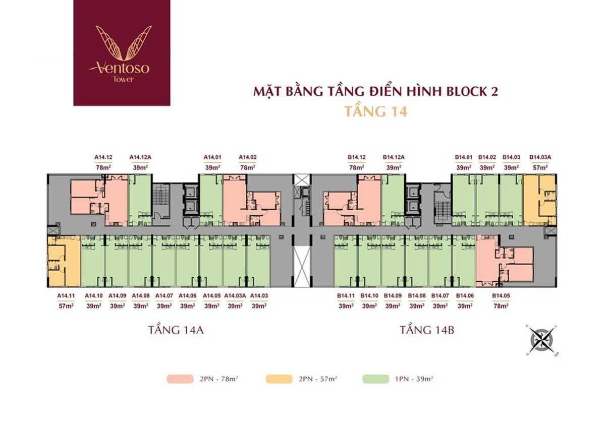 Ventoso Tower Mặt bằng tầng 14 căn hộ Ventoso Tower
