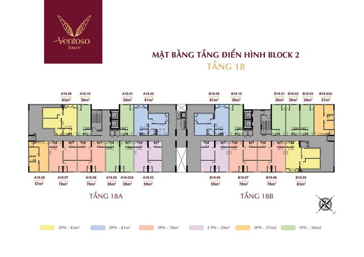 Ventoso Tower Mặt bằng tầng 18 căn hộ Ventoso Tower