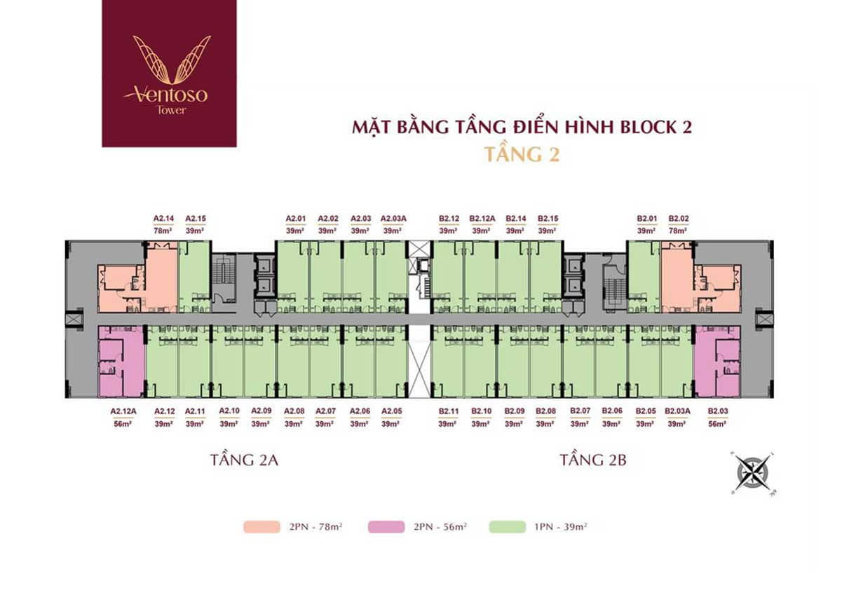 Ventoso Tower Mặt bằng tầng 2 căn hộ Ventoso Tower