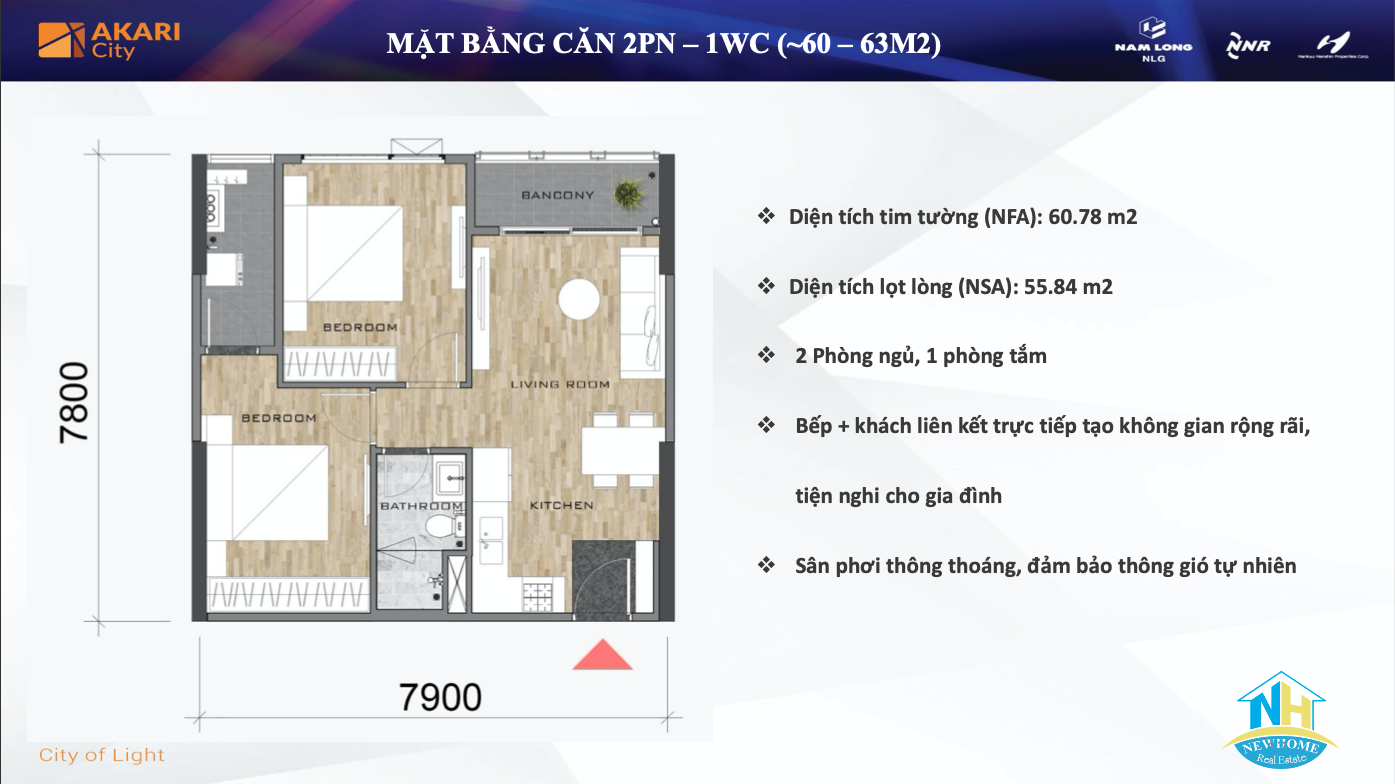 Akari City Bình Tân Thiết kế 60m2 Akari City