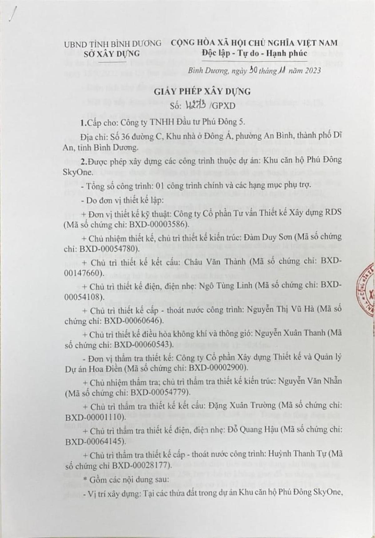 Phú Đông Sky One Giấy phép xây dựng Phú Đông Sky One