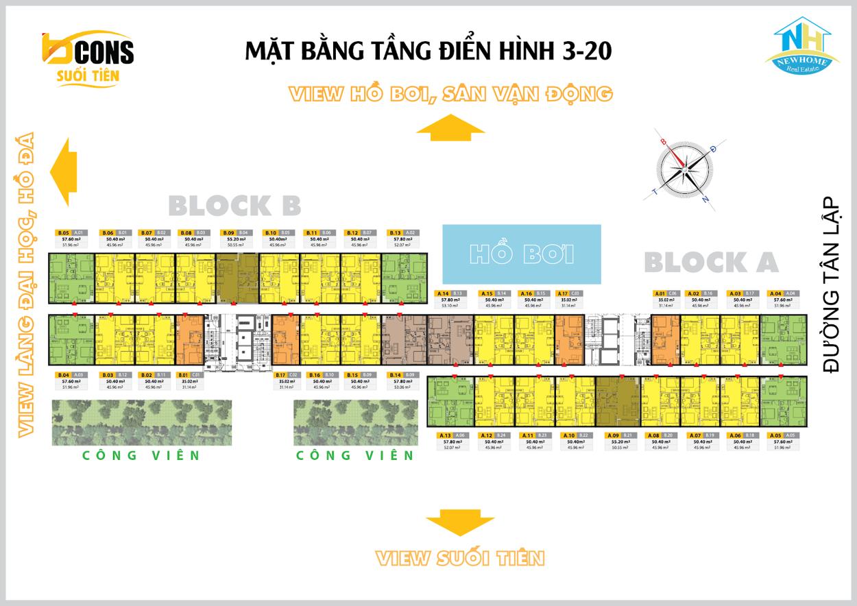 Bcons Suối Tiên Mặt bằng tầng 3-20 Bcons Suối Tiên