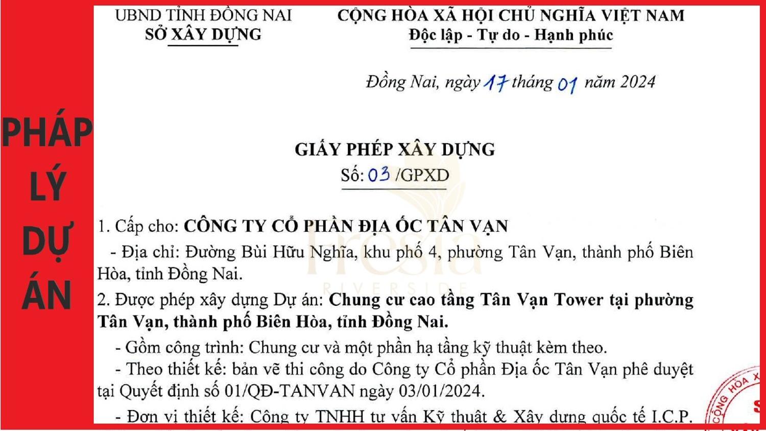 Pháp lý dự án Fresia Riverside