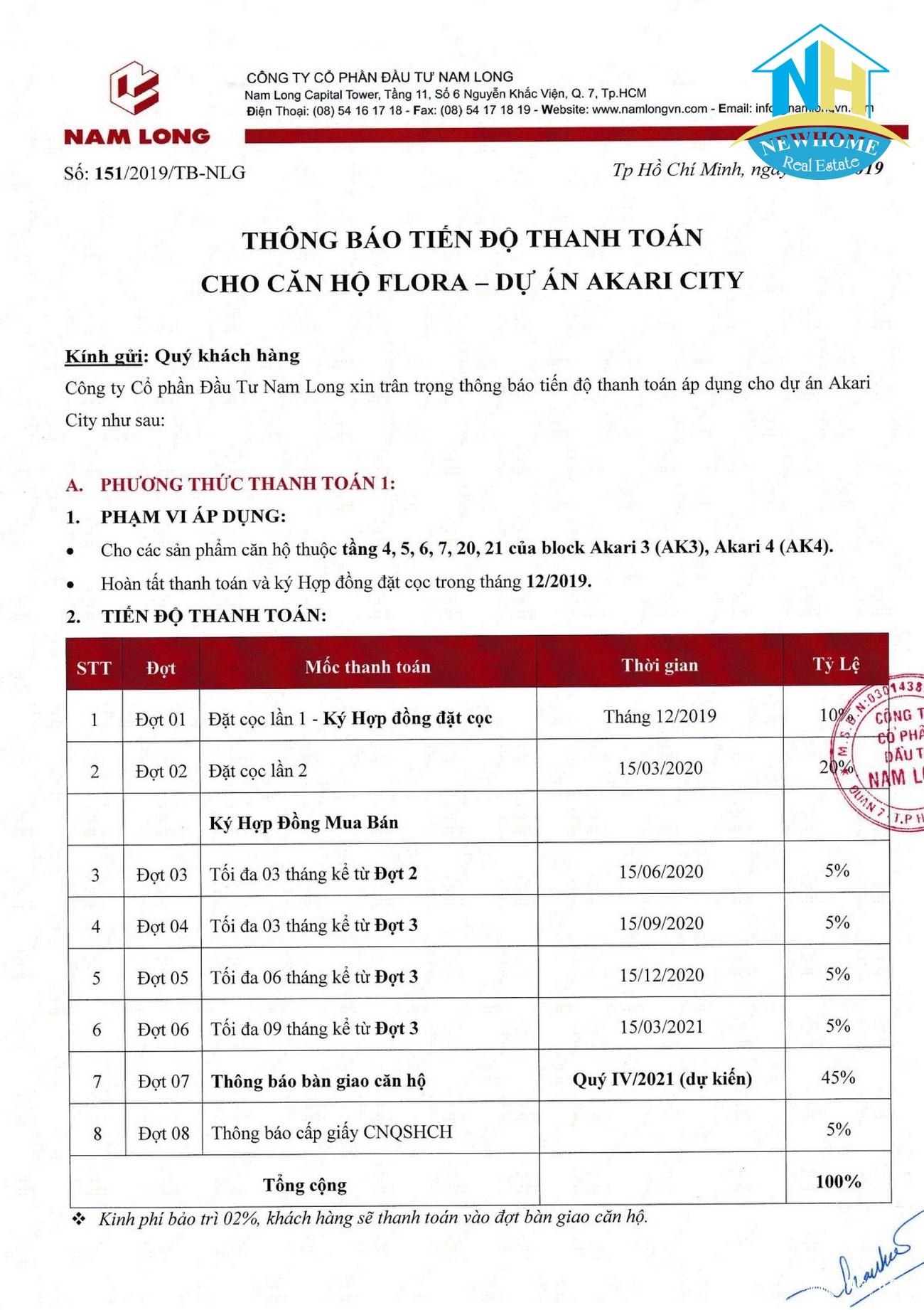 Akari City Bình Tân Phương thức thanh toán Akari City