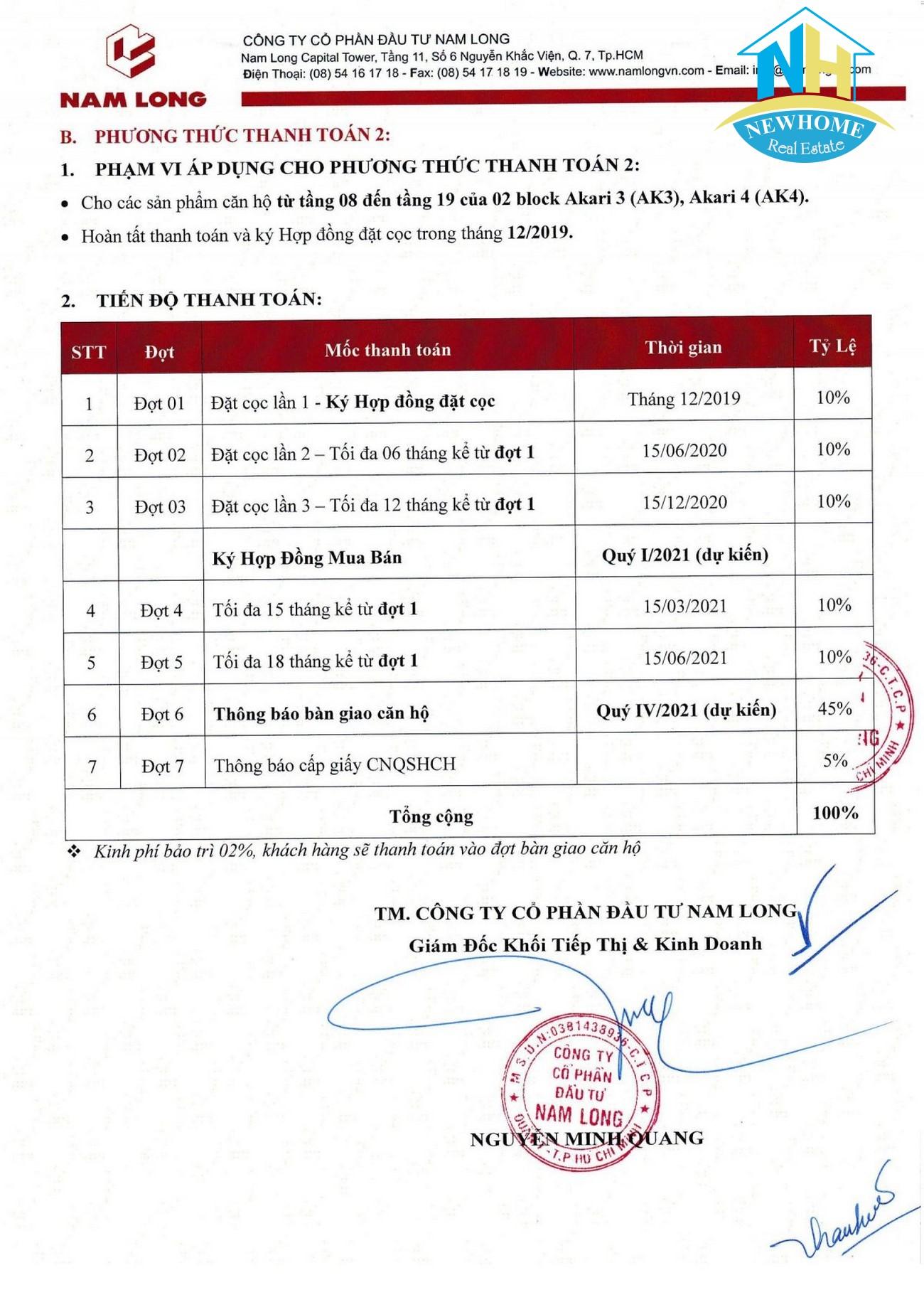 Akari City Bình Tân Phương thức thanh toán Akari City