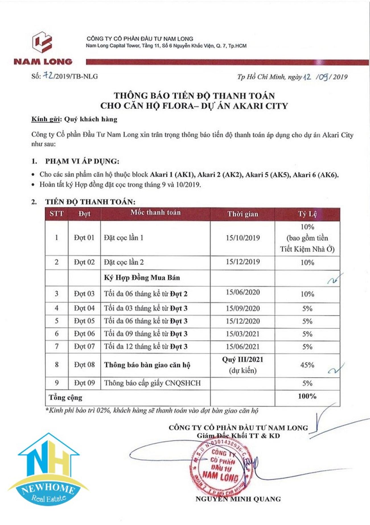 Akari City Bình Tân Phương thức thanh toán Akari City