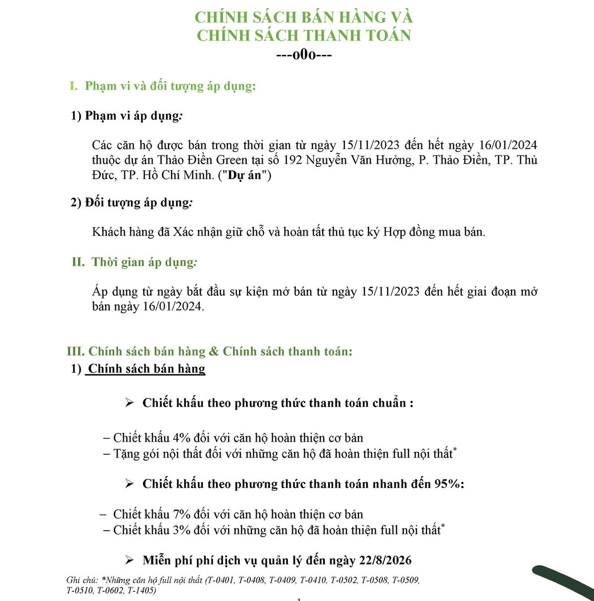 Thảo Điền Green Towers Thanh toán căn hộ dự án Thảo Điền Green Towers