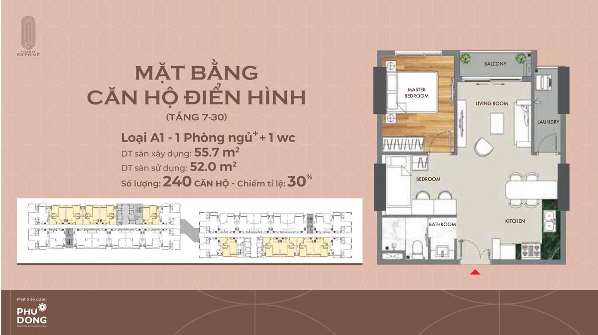 Phú Đông Sky One Thiết kế căn hộ 55m2 dự án Phú Đông Sky One