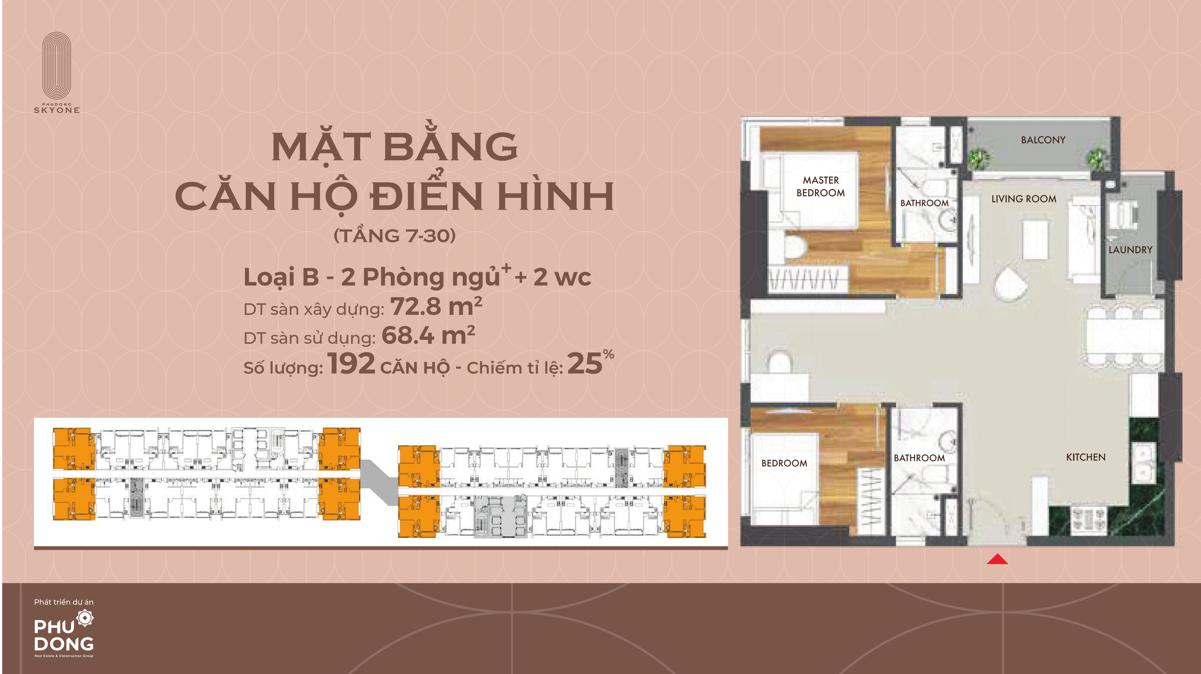Phú Đông Sky One Thiết kế căn hộ 72m2 dự án Phú Đông Sky One