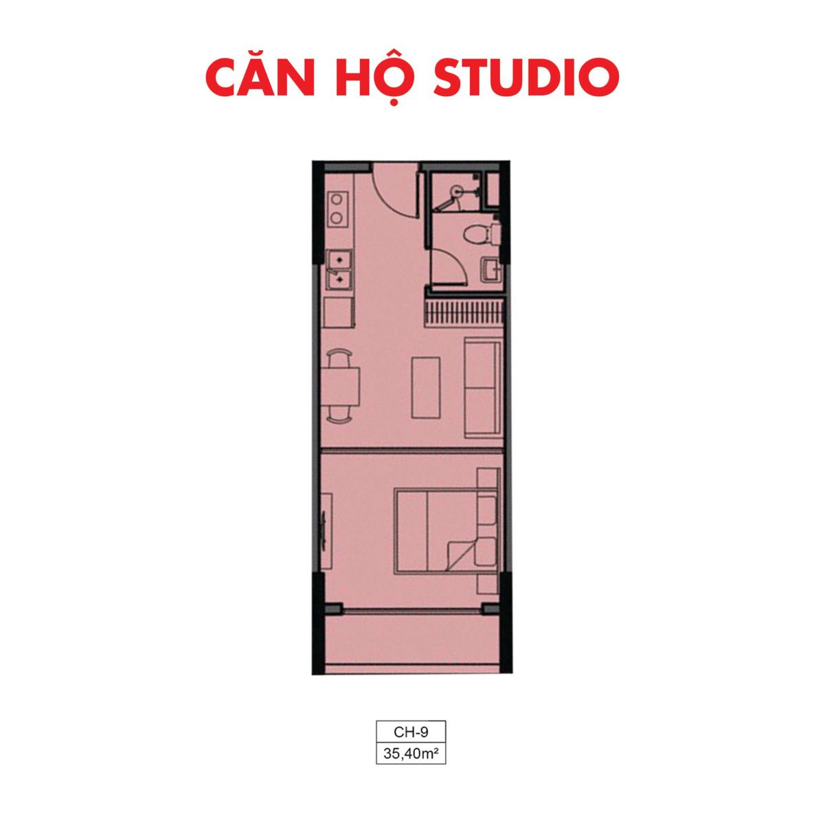 Thiết kế Studio phòng ngủ dự án Phú Tài Central Life