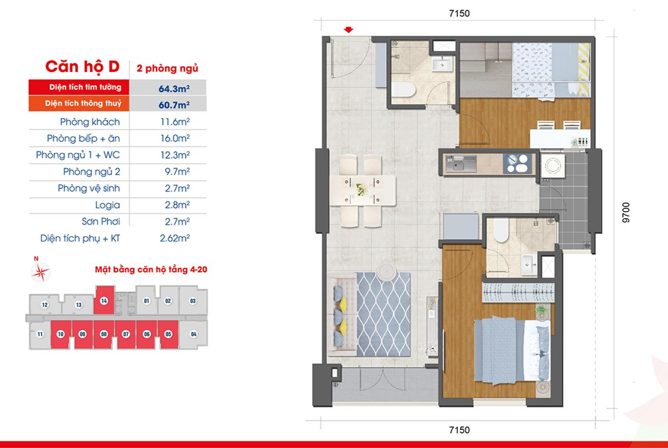 Căn hộ West Intela quận 8 Thiết kế căn hộ 2 phòng ngủ căn hộ West Intela