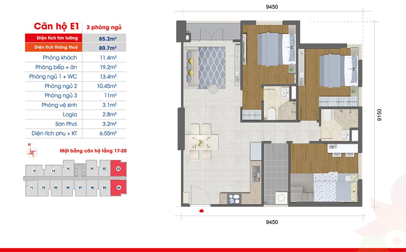 Căn hộ West Intela quận 8 Thiết kế căn hộ 3 phòng ngủ căn hộ West Intela