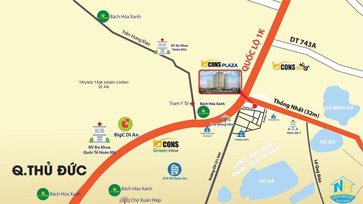 Vị trí Bcons Plaza Dĩ An